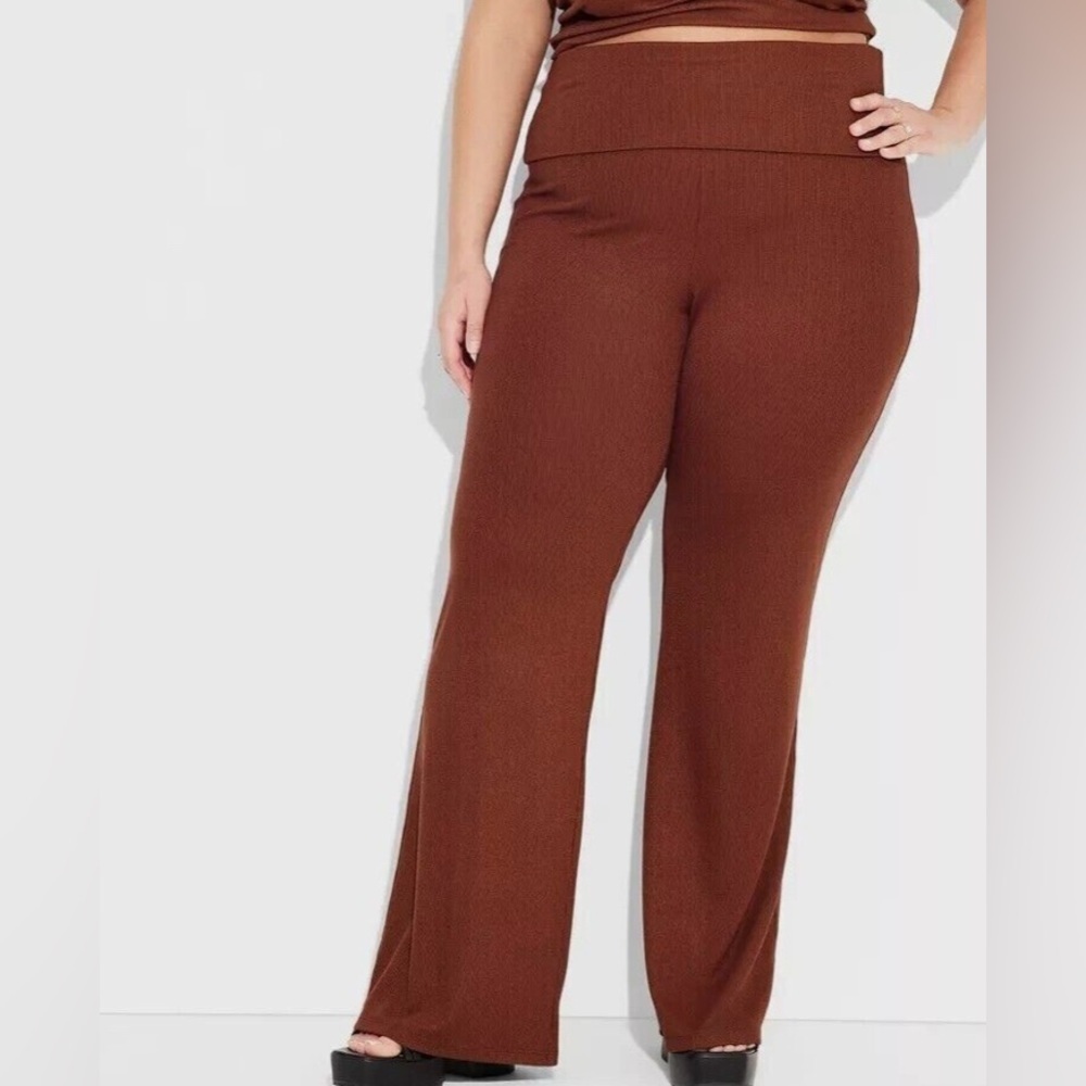 Women's Mid-Rise Ribbed Foldover Flare Leggings - Wild Fable 4X